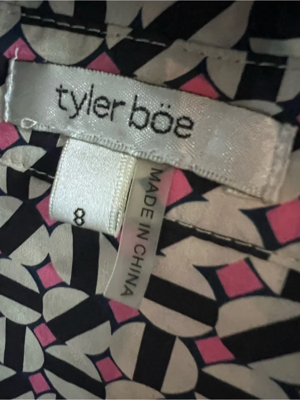TYLER BOE Navy, Pink, and Cream Preppy Covered Button Front Pleated Yoke Top, 8 - Picture 16 of 16